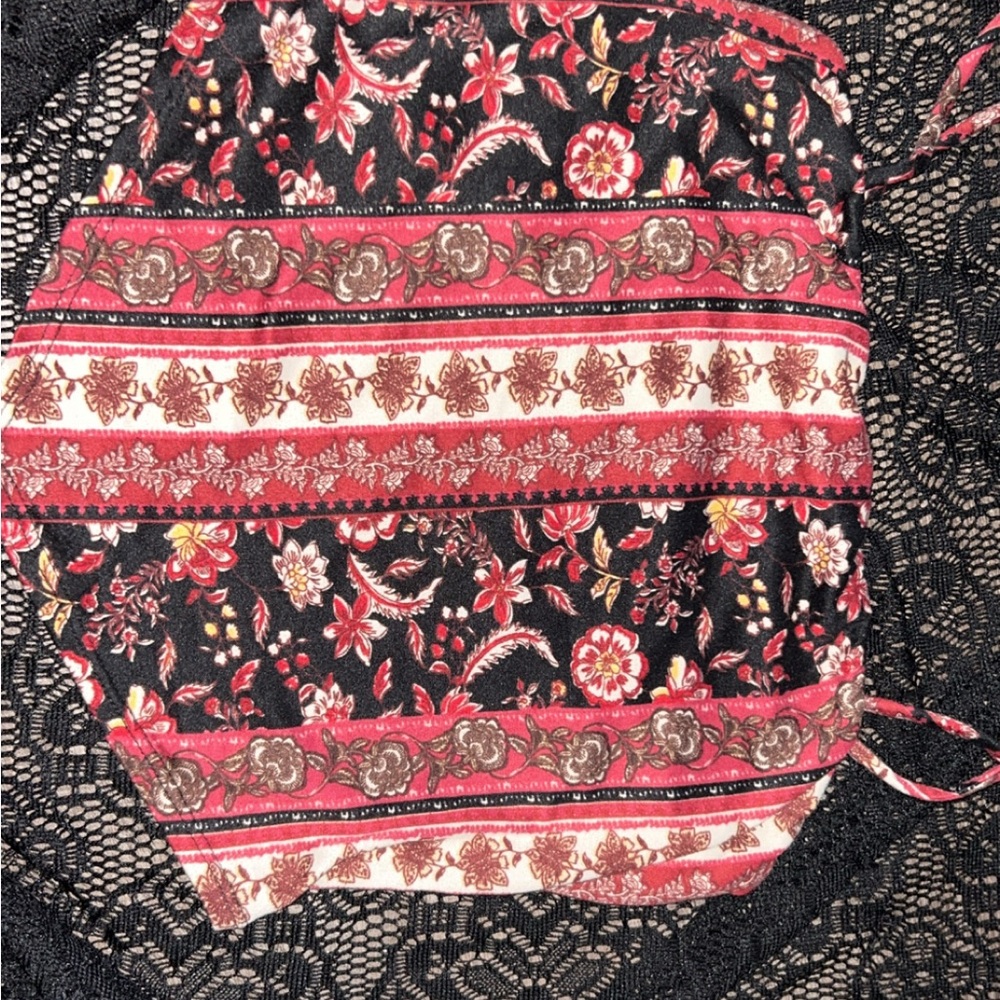 Floral and Striped Black and Red Top